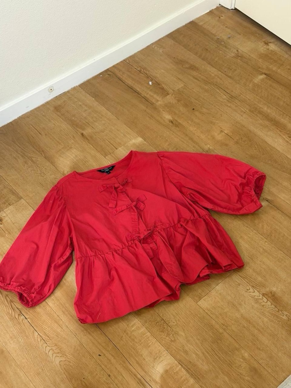 Red Peplum Tie-Front Women's Top